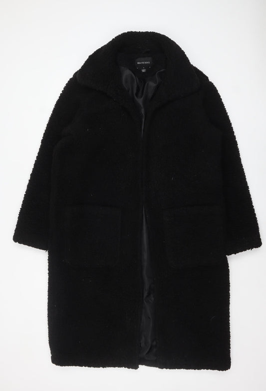 Brave Soul Women's Black Fleece Lined Mid-Length Overcoat Size 12