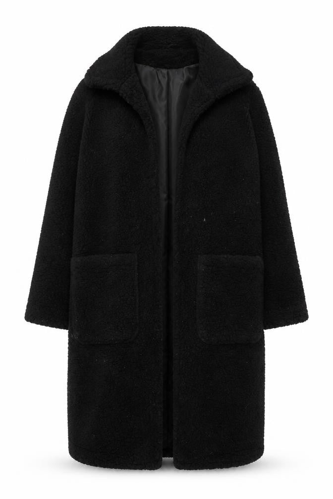 Brave Soul Women's Black Fleece Lined Mid-Length Overcoat Size 12
