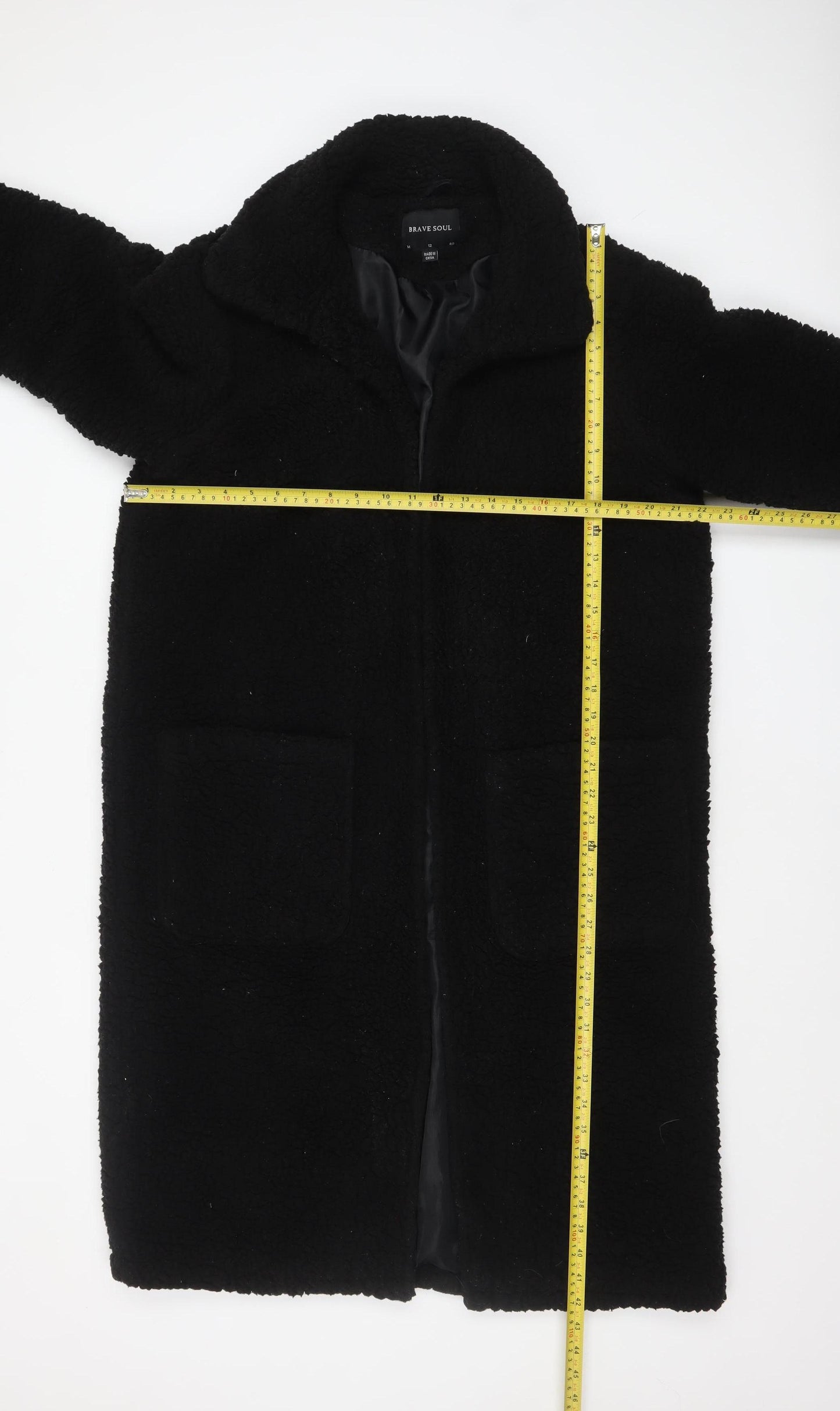 Brave Soul Women's Black Fleece Lined Mid-Length Overcoat Size 12