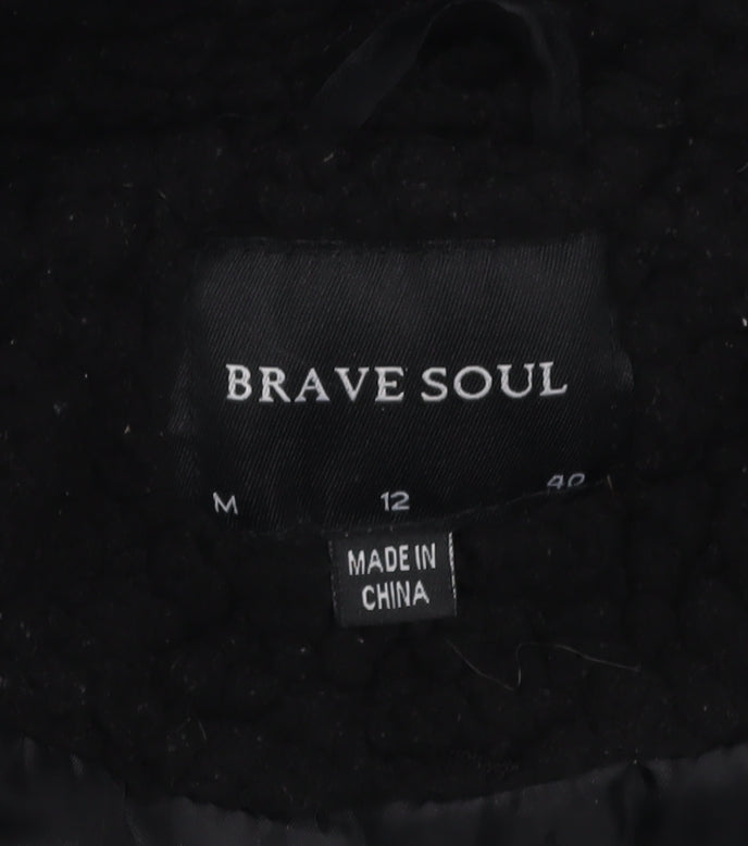 Brave Soul Women's Black Fleece Lined Mid-Length Overcoat Size 12