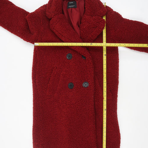 Bershka Women’s Red Teddy Coat XS Warm Mid-Length Overcoat