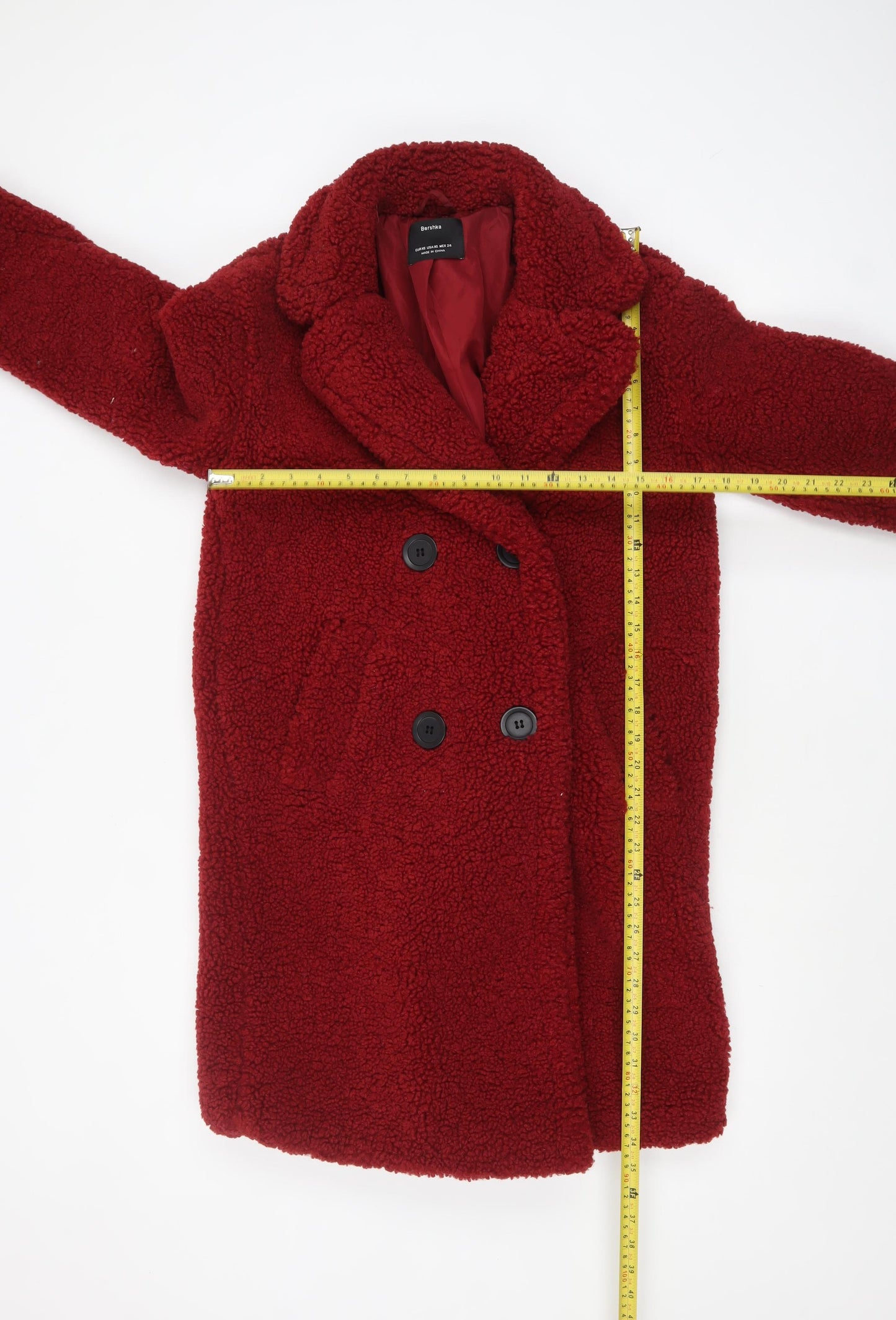 Bershka Women’s Red Teddy Coat XS Warm Mid-Length Overcoat