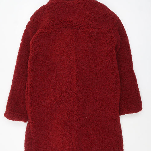 Bershka Women’s Red Teddy Coat XS Warm Mid-Length Overcoat
