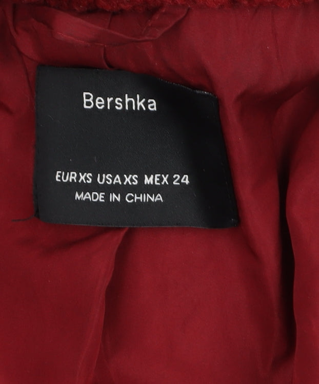 Bershka Women’s Red Teddy Coat XS Warm Mid-Length Overcoat