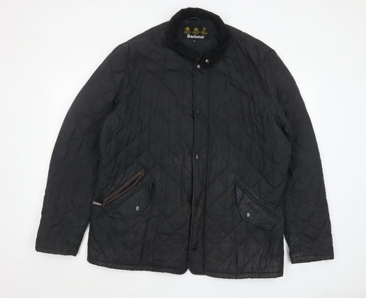 Barbour Men's Black Quilted Mid-Length Jacket XL Lined Zip Pockets