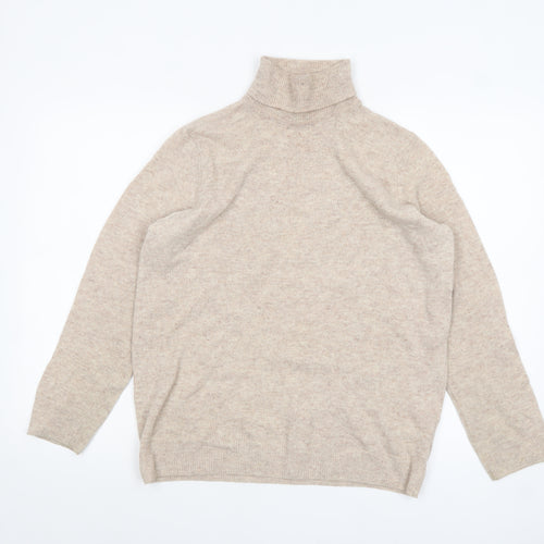 Marks and Spencer Womens Beige Roll Neck Lambswool Jumper Size 14