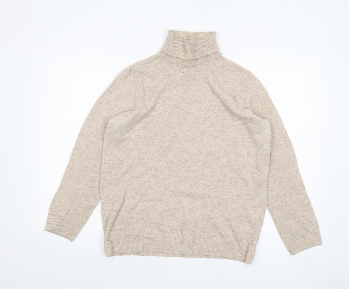 Marks and Spencer Womens Beige Roll Neck Lambswool Jumper Size 14