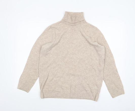 Marks and Spencer Womens Beige Roll Neck Lambswool Jumper Size 14