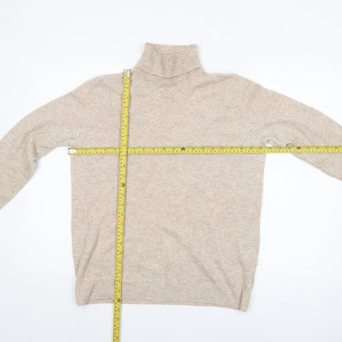 Marks and Spencer Womens Beige Roll Neck Lambswool Jumper Size 14