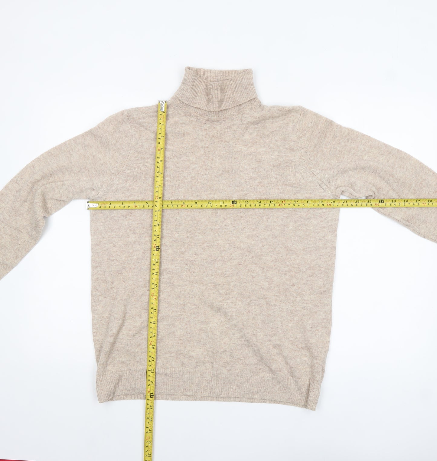 Marks and Spencer Womens Beige Roll Neck Lambswool Jumper Size 14