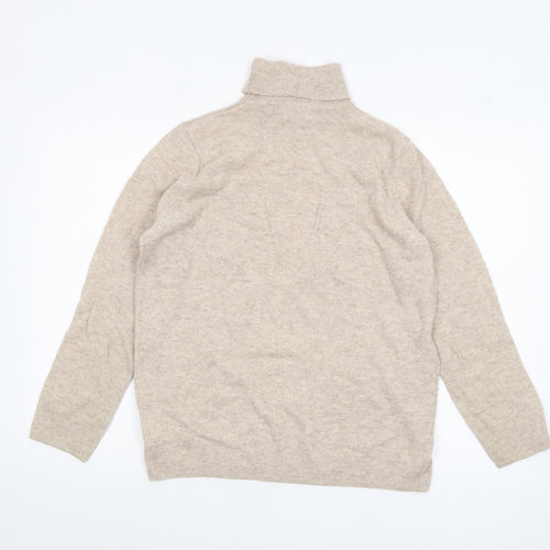 Marks and Spencer Womens Beige Roll Neck Lambswool Jumper Size 14
