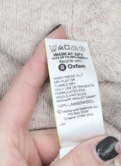 Marks and Spencer Womens Beige Roll Neck Lambswool Jumper Size 14