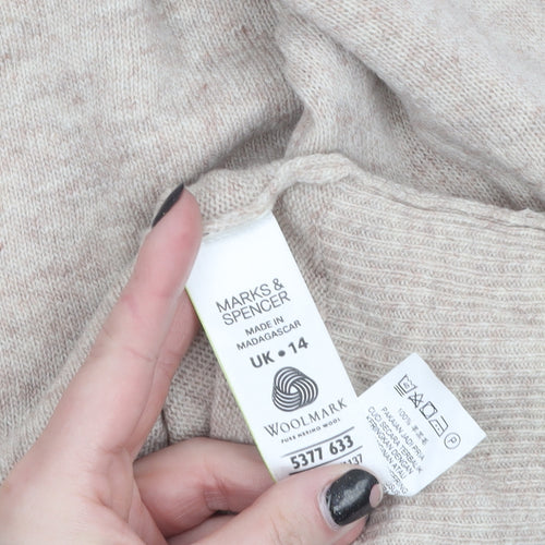 Marks and Spencer Womens Beige Roll Neck Lambswool Jumper Size 14