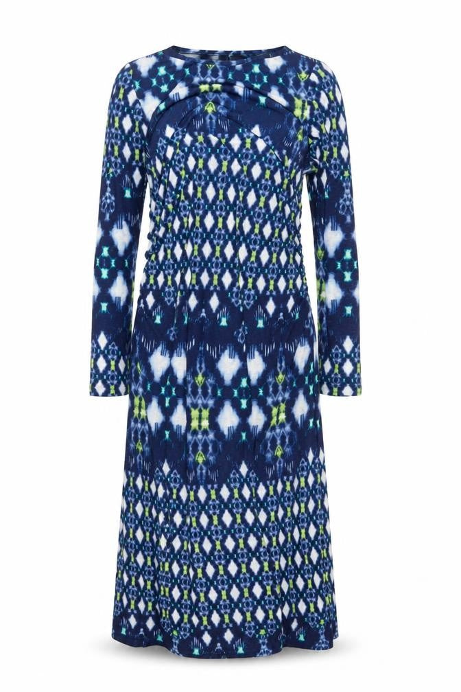 Front view of Marks & Spencer Women Blue Geometric Shift Dress, size 16