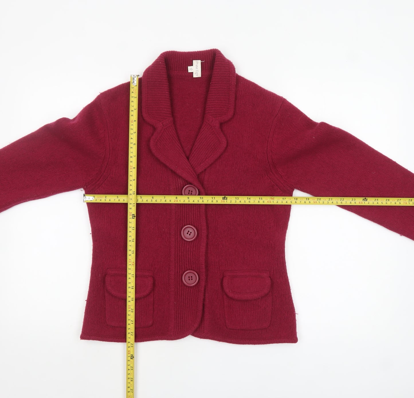 Phase Eight Women Red Wool Collared Cardigan Size 12