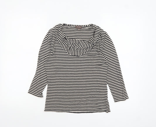 Phase Eight Women's Black Striped Cowl Neck 3/4 Sleeve Jersey Top Size 10