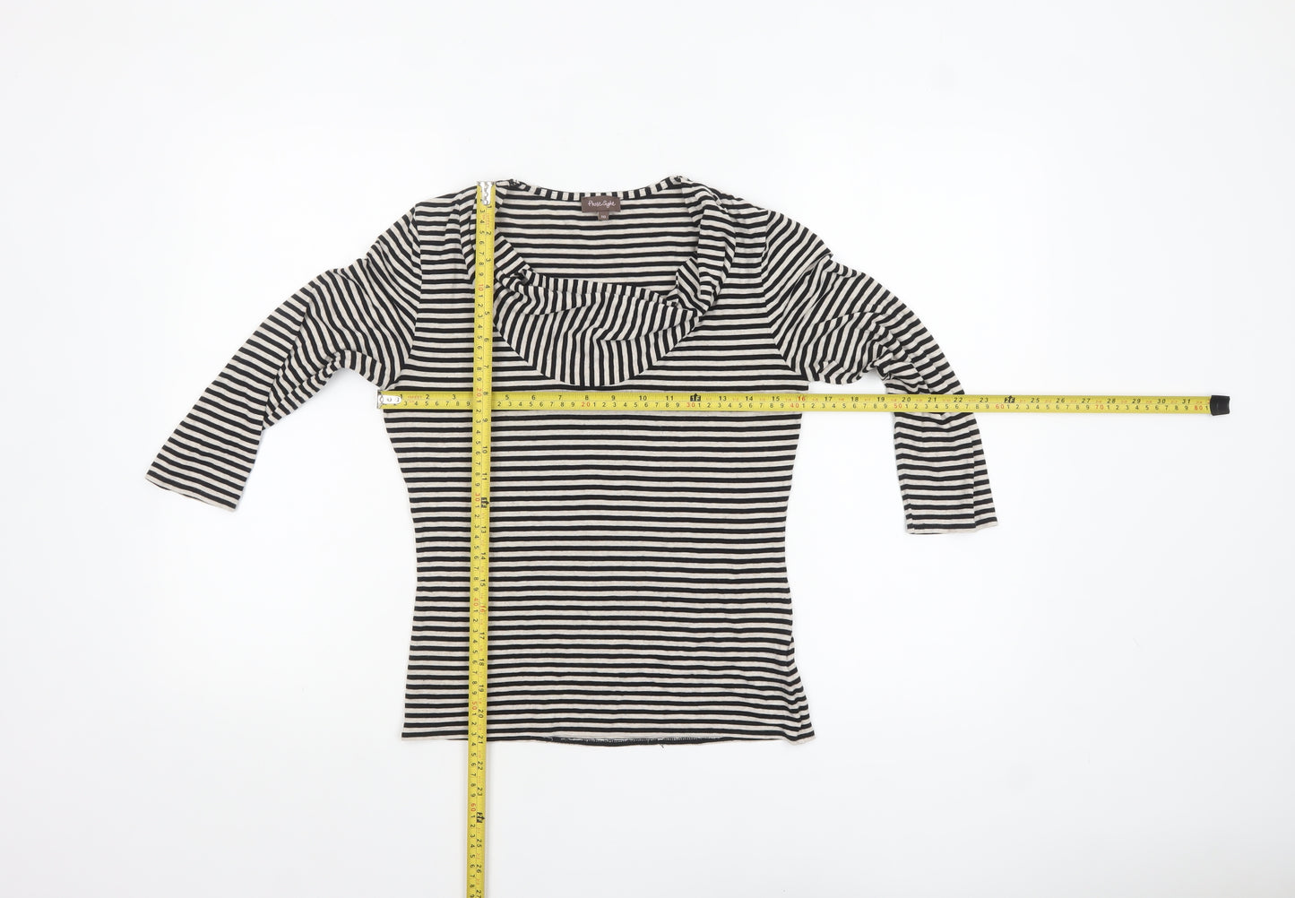 Phase Eight Women's Black Striped Cowl Neck 3/4 Sleeve Jersey Top Size 10