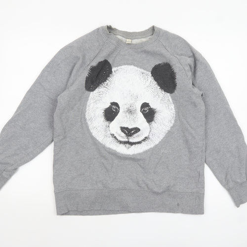 Earth Positive Women's Grey Panda Graphic Pullover Sweatshirt L