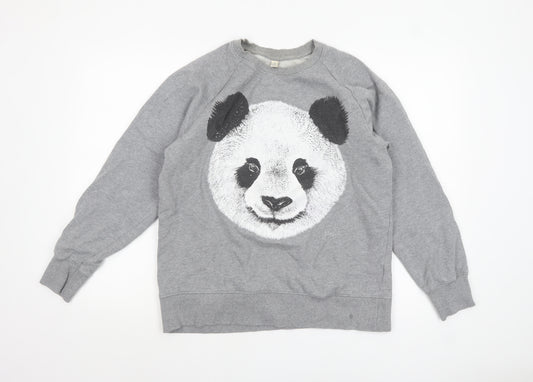 Earth Positive Women's Grey Panda Graphic Pullover Sweatshirt L