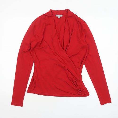 Pure Collection Women Red Wrap Jersey Blouse Size 16 Long Sleeve