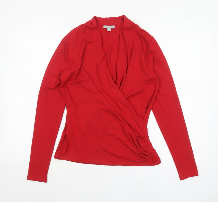 Pure Collection Women Red Wrap Jersey Blouse Size 16 Long Sleeve