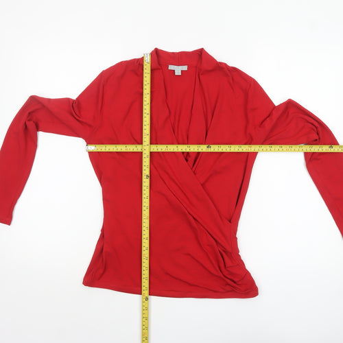 Pure Collection Women Red Wrap Jersey Blouse Size 16 Long Sleeve