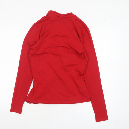 Pure Collection Women Red Wrap Jersey Blouse Size 16 Long Sleeve