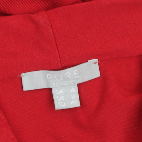 Pure Collection Women Red Wrap Jersey Blouse Size 16 Long Sleeve