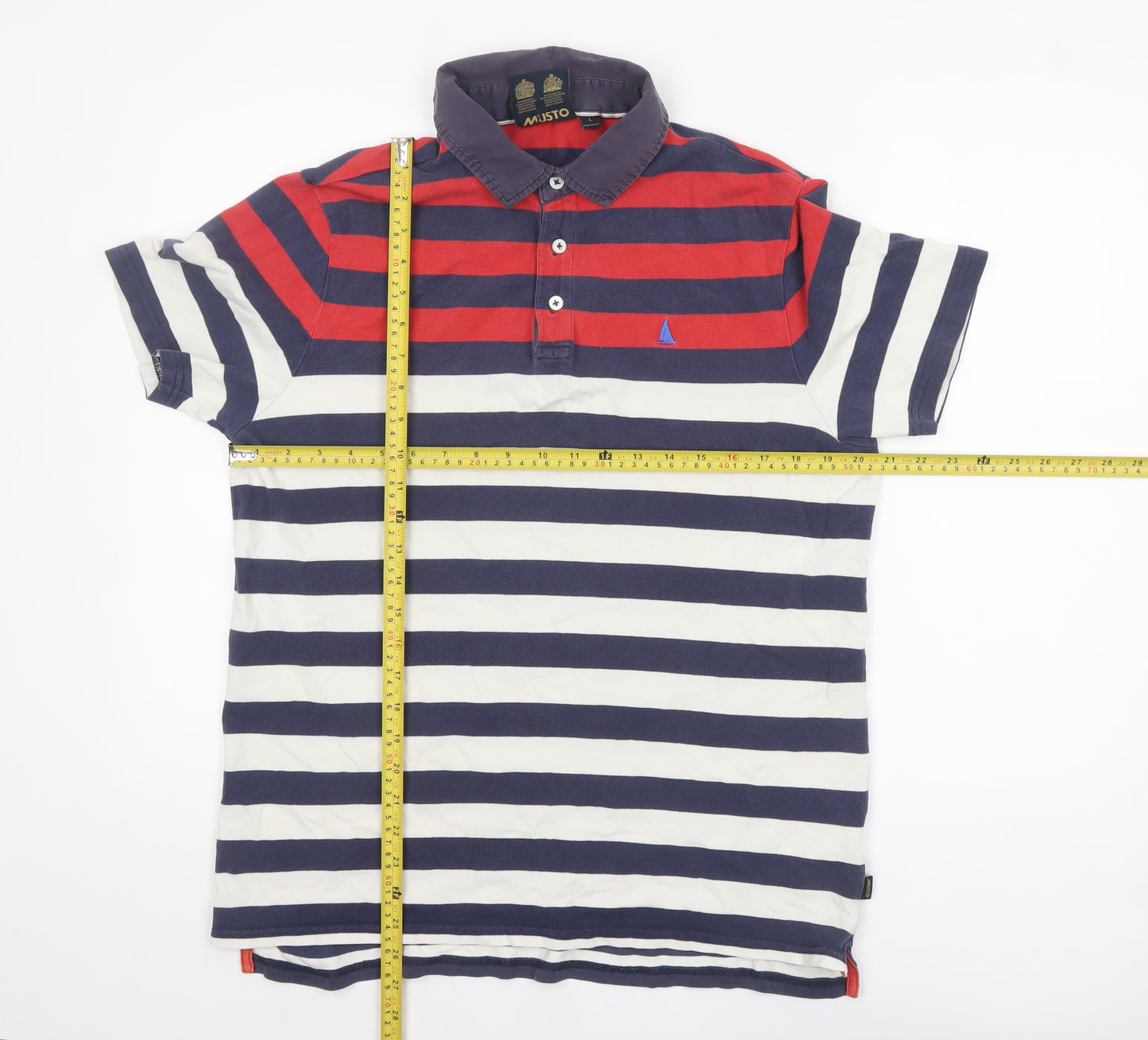 Musto Men's Multicoloured Striped Cotton Polo Shirt L