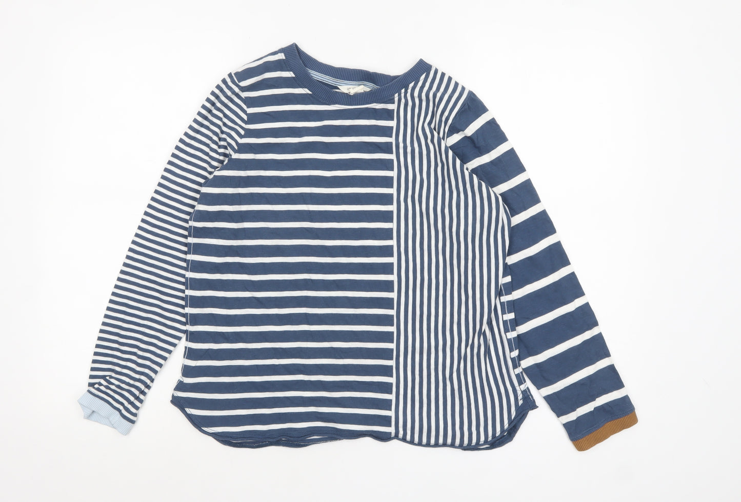 White Stuff Women's Blue Striped Long Sleeve Cotton T-Shirt UK 10