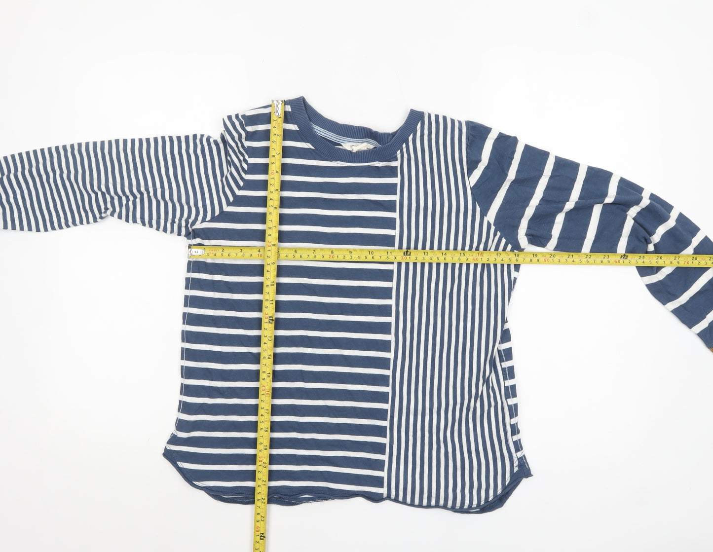 White Stuff Women's Blue Striped Long Sleeve Cotton T-Shirt UK 10