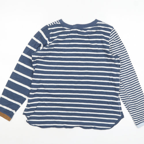White Stuff Women's Blue Striped Long Sleeve Cotton T-Shirt UK 10