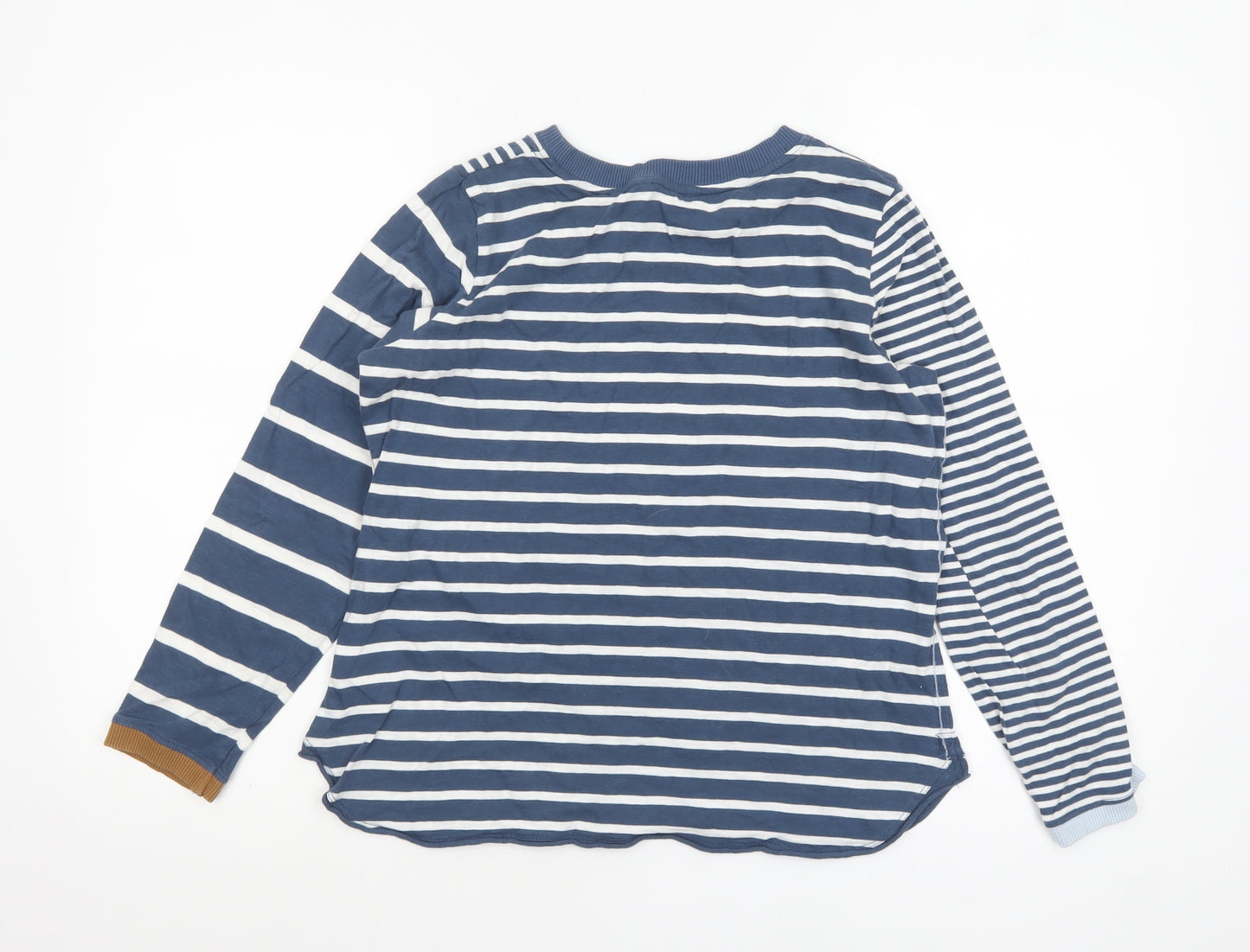 White Stuff Women's Blue Striped Long Sleeve Cotton T-Shirt UK 10