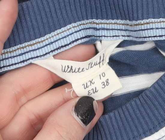 White Stuff Women's Blue Striped Long Sleeve Cotton T-Shirt UK 10
