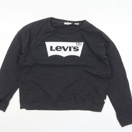 Levi's Women's Black Cotton Blend Logo Crew Neck Sweatshirt L