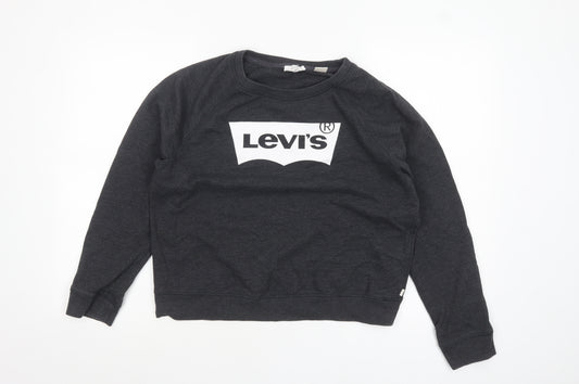 Levi's Women's Black Cotton Blend Logo Crew Neck Sweatshirt L