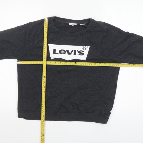 Levi's Women's Black Cotton Blend Logo Crew Neck Sweatshirt L