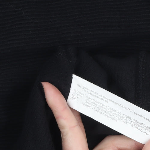 Zara Women Black Roll Neck Ribbed Cotton Sweatshirt M