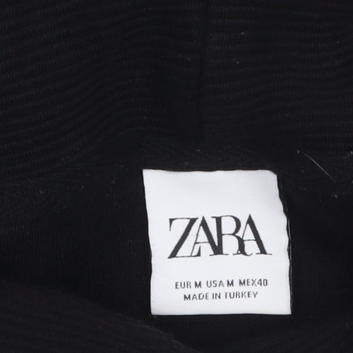 Zara Women Black Roll Neck Ribbed Cotton Sweatshirt M