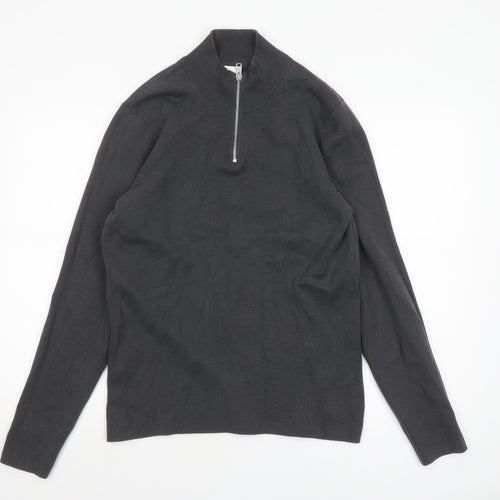 Kin Men's Black Cotton 1/2 Zip High Neck Jumper Size M
