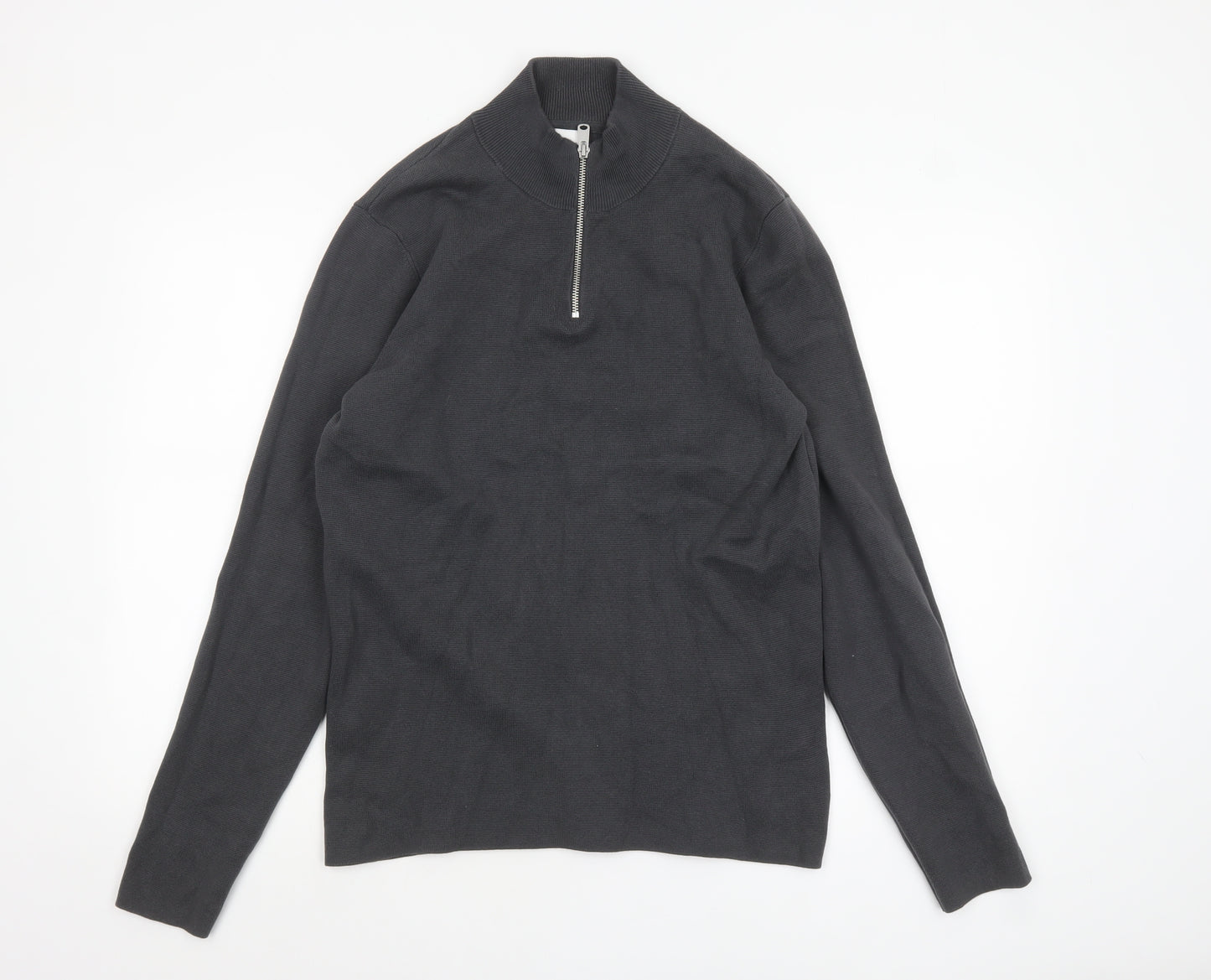 Kin Men's Black Cotton 1/2 Zip High Neck Jumper Size M