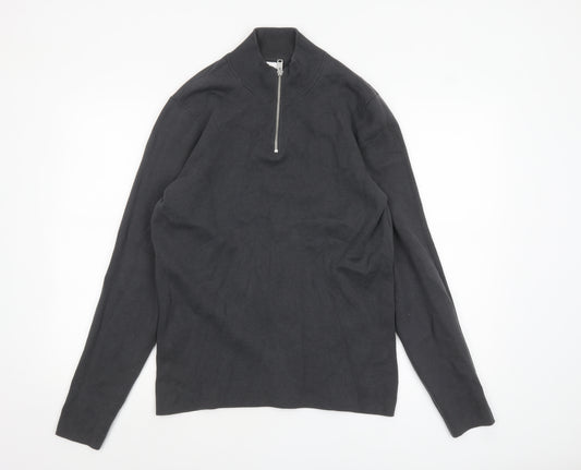 Kin Men's Black Cotton 1/2 Zip High Neck Jumper Size M