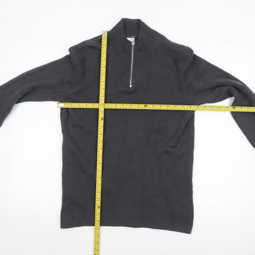 Kin Men's Black Cotton 1/2 Zip High Neck Jumper Size M