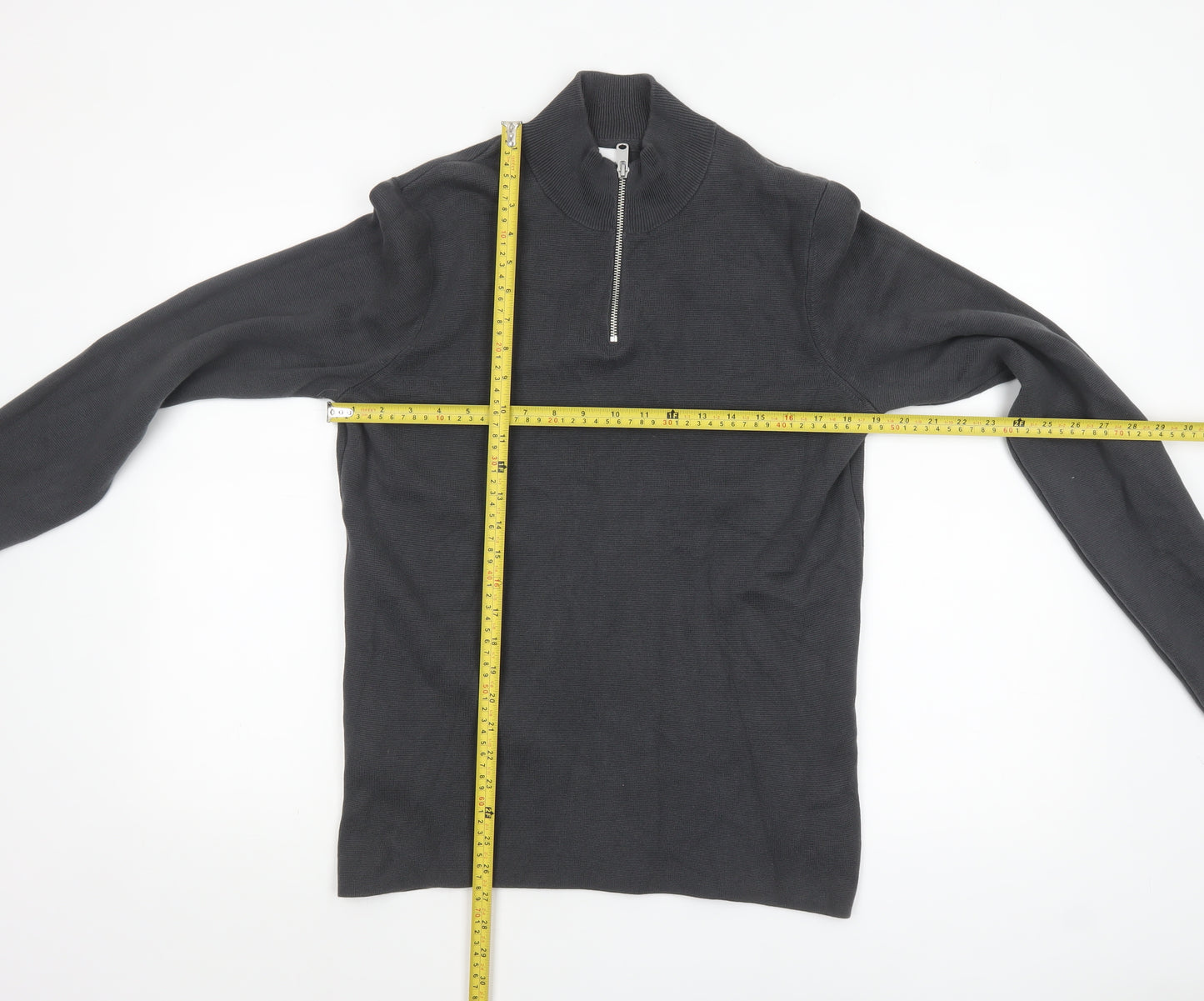 Kin Men's Black Cotton 1/2 Zip High Neck Jumper Size M