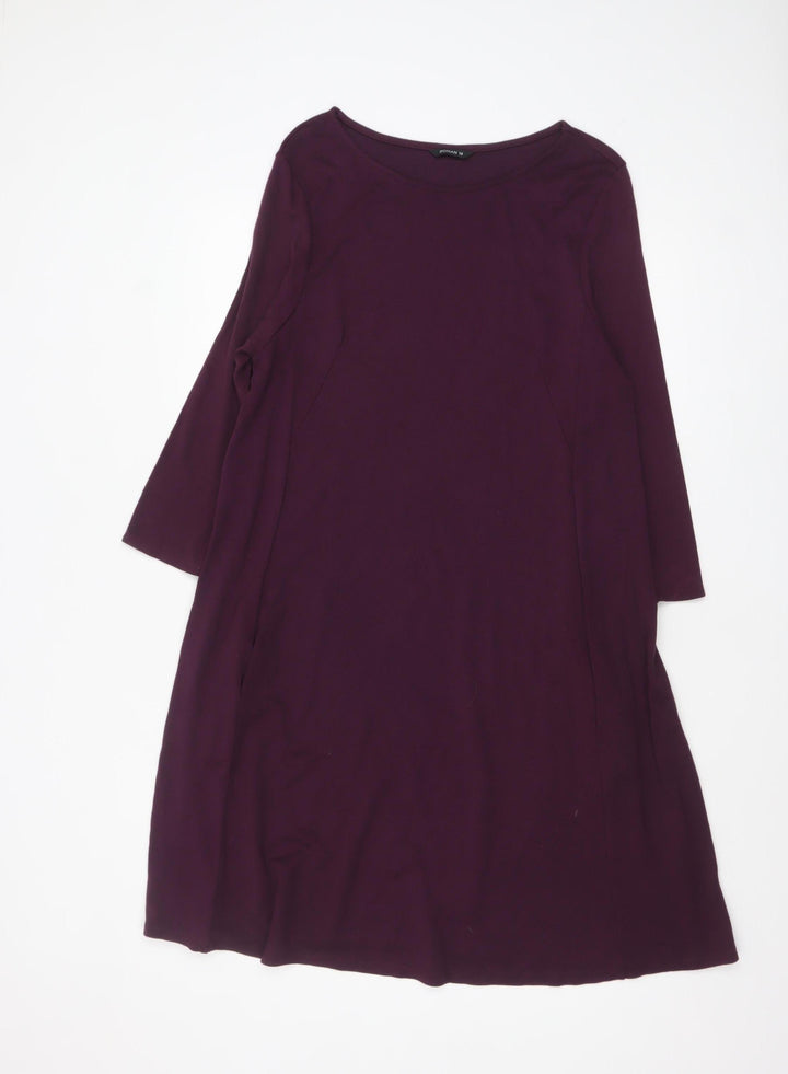 Roman Women Purple A-Line Jersey Dress Size 14 3/4 Sleeve