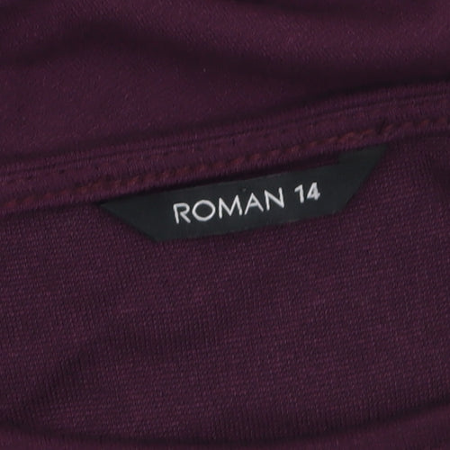 Roman Women Purple A-Line Jersey Dress Size 14 3/4 Sleeve