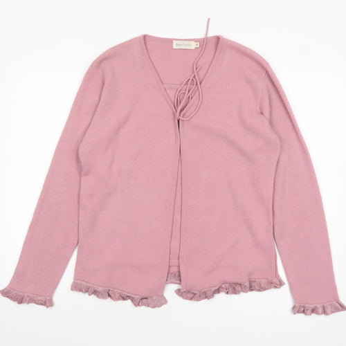 Bonmarche Womens Pink V-Neck Ruffle Hem Acrylic Cardigan M