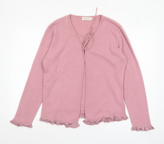 Bonmarche Womens Pink V-Neck Ruffle Hem Acrylic Cardigan M