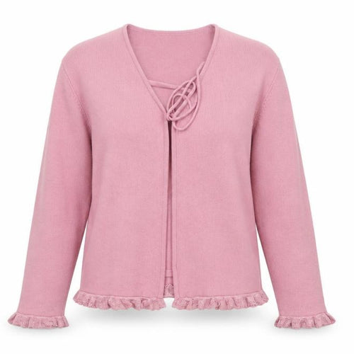 Bonmarche Womens Pink V-Neck Ruffle Hem Acrylic Cardigan M
