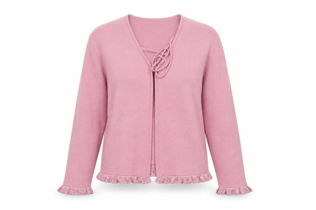 Bonmarche Womens Pink V-Neck Ruffle Hem Acrylic Cardigan M